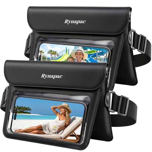 Rynapac 2 Pack Waterproof Fanny Pack, IPX8 Double Space Phone Pouch Dry Bag | Touch Screen, Waterproof Bags for Phone Passport Wallet Purse Women Men, Beach Cruise Swimming Kayaking Essentials - color: Black+Black