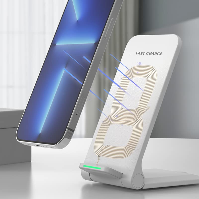 15W Wireless Charger Dual Coil Foldable Mobile Phone Fast Charging Stand Pad for iPhone 17 16 15 14 13 12 11 Xr X Pro Max Samsung S21 S20 S8 9 Huawei Xiaomi LG (White NO Cable) - color: White NO Cable