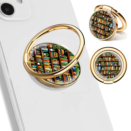 Cell Phone Ring Holder, Cute Phone Ring Grip Stand, 360°Rotation Funny Metal Kickstand Finger Grip Cute Book Shelf - color: Cute Book Shelf