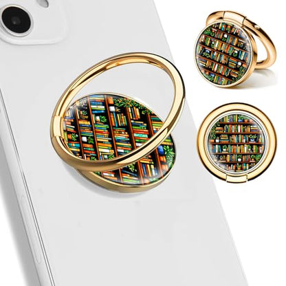 Cell Phone Ring Holder, Cute Phone Ring Grip Stand, 360°Rotation Funny Metal Kickstand Finger Grip Cute Book Shelf - color: Cute Book Shelf