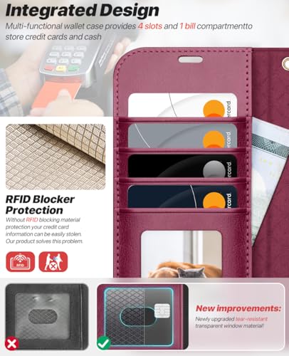 OCASE for iPhone Air Detachable Wallet Case with Card Holder, 2 in 1 PU Leather Flip Folio with RFID Blocking Stand Wrist Strap Shockproof Phone Cover 6.5 Inch 2025, Burgundy - color: Burgundy, size: iPhone Air