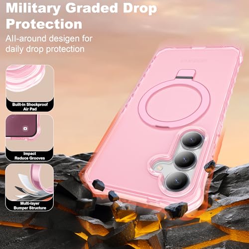 Compatible with Samsung Galaxy S24 Plus/S25 Plus Case 6.7'' Cute Wavy Frame with Magnetic Stand [Compatible with Mag-Safe] Military-Grade Translucent Phone Case for Women Girls, Pink - color: Pink, size: Samsung Galaxy S24 Plus /Samsung Galaxy S25 Plus