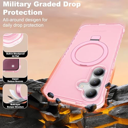 Compatible with Samsung Galaxy S24 Plus/S25 Plus Case 6.7'' Cute Wavy Frame with Magnetic Stand [Compatible with Mag-Safe] Military-Grade Translucent Phone Case for Women Girls, Pink - color: Pink, size: Samsung Galaxy S24 Plus /Samsung Galaxy S25 Plus