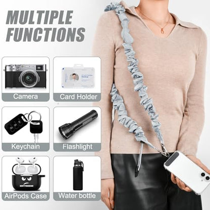 Phone Lanyard Scrunchie Long Strap - Stylish and Comfortable Adjustable Camera, Phone, and Accessory Strap (Gray)