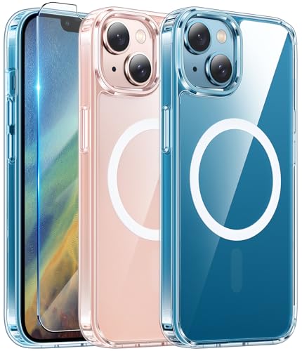FNTCASE for iPhone 13 Phone Case Clear Magnetic iPhone 14 PhoneCase | Anti Yellowing, Compatible with Magsafe, Military Grade Drop Protection Cell Cover, Rugged Shockproof Protective Bumper - color: A-Clear, size: For Iphone 13/14(6.1 Inch)