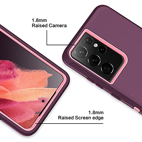 MXX Case Compatible with Galaxy S21 Ultra Case, 3-Layer Super Full Heavy Duty Body Bumper Cover/Shock Protection/Dust Proof, Designed for Samsung Galaxy S21 Ultra 5G 6.8 Inch 2021 (Plum) - color: Plum