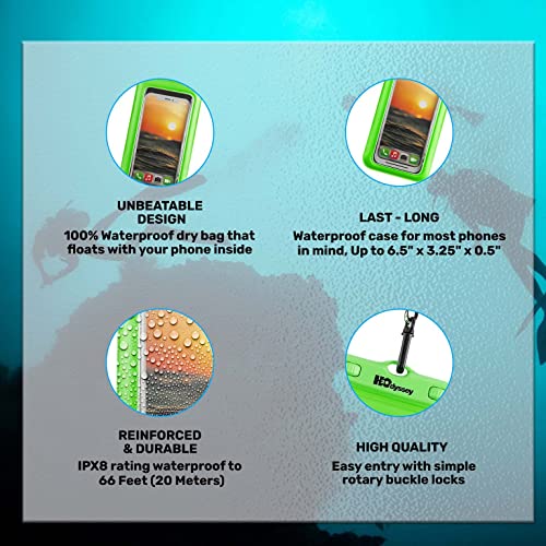 H2ODYSSEY Waterproof Phone Case and Lanyard - Excellent Waterproof Protection - Floats in The Water -Lanyard for Beach Kayak Travel - Universal Size - Green - color: Green