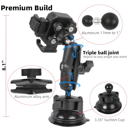 Windshield Phone Mount with Vibration Dampener, Universal Suction Cup Phone Holder for Boat/Car/Truck, 360° Rotation, Camera Friendly, One-Handed 1-Second Lock & Release, Fits 4.7-7" Phones