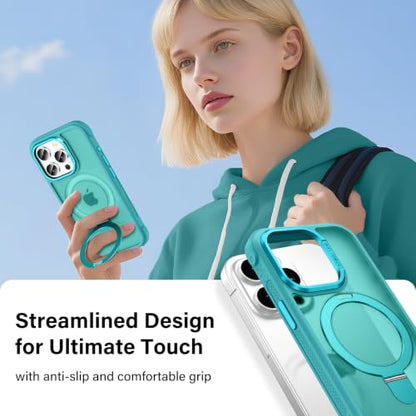 Designed for iPhone 15 Pro Case with Magnetic Stand, Darkcyan | Certified Drop Protection, Great Grip Feeling, Matte Translucent Back Slim Shockproof Phone Cover - color: Darkcyan, size: Iphone 15 Pro