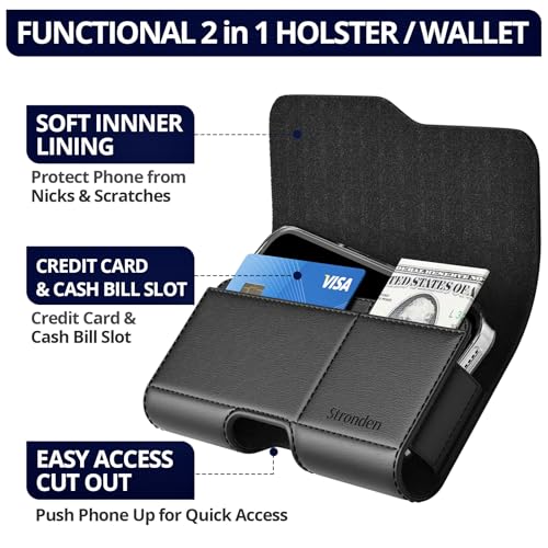 Stronden Magnetic Closure Holster for iPhone SE (2022, 2020) - Leather Belt Case with Belt Clip & Built in Card Holder Pouch (Fits Battery Case)
