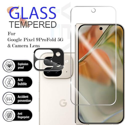 Screen Protector for Google Pixel 9 Pro Fold, [2+2 Pack] Tempered Glass for Pixel 9 Pro Fold & Camera Lens Protectors[Ultrasonic Fingerprint Unlock] [Case Friendly] [Bubble-Free] 6.3 Inches - size: Google Pixel 9 Pro Fold