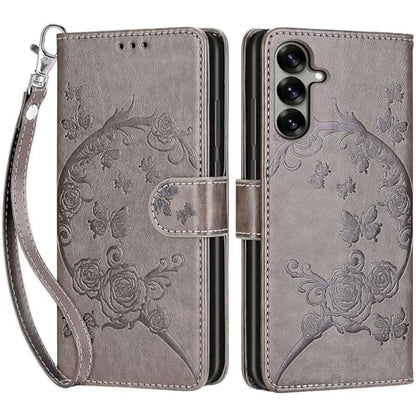 for Samsung Galaxy S25 Wallet case, Gray Flower | 3 Card Holders, Kickstand, Shockproof TPU Shell, PU Leather, Magnetic Closure, Protective Flip Folio Cover, Women - color: 9