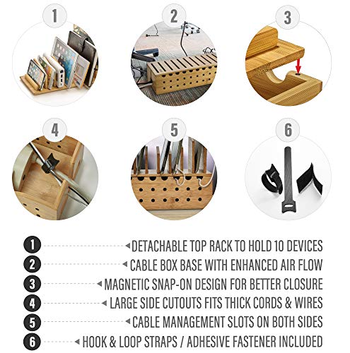 Prosumer's Choice 10 Device Bamboo Cell Phone Charging Stations | Clutter Organizer/Charging Stand for Mobile, iPhone, Laptops & Tablets | Best Mobile Accessories