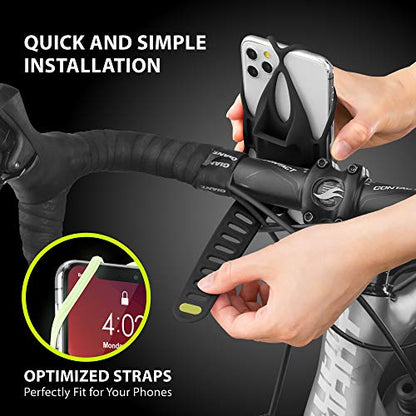 Bone Bike Tie 4, Bike Cell Phone Mount for Handlebar, Scratch-Free Silicone Holder with Anti-Slip Design, Universal Cycling Phone Holder Compatible with Most Smartphones (Black - Handlebar) - color: Bike Tie 4 - Black