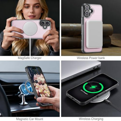 WJX for iPhone 16 Plus MagSafe Wallet Case, 2-in-1 Detachable Luxury Card Holder, Universal MagSafe Compatible, RFID Blocking, Shockproof Kickstand Slim Cover， Strawberry Pink - color: Strawberry Pink, size: iPone 16 Plus