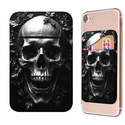 Phone Credit Card Holder Stick on, Cell Phone Pocket Self Adhesive Stretchy Stick on Wallet ID Credit Card Case Pouch Sleeve with Flap for All Smartphones, Dark Skull - color: Dark Skull