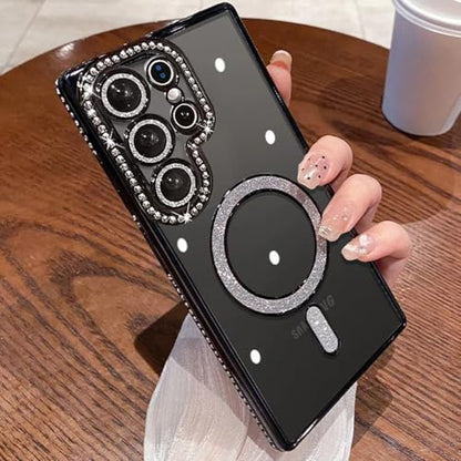for Samsung Galaxy S26 Ultra Clear Glitter Case Magnetic, [Compatible with MagSafe] Women Cute Bling Diamond Sparkly Case Camera Lens Protectors Plating Cover for Galaxy S26 Ultra, Black - color: Black
