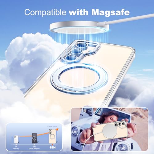 for Samsung Galaxy S25 FE Case with 360° Spin Stand,Clear | 360° Spin Magnetic Ring Stand,Compatible with Magsafe,Military Protection Phone Case - color: Clear, size: Samsung Galaxy S25 FE