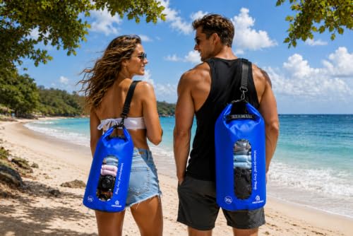 Freegrace Waterproof Dry Bag with Double Zip-Lock, Phone Case & Waist Pouch | 5L Navy Blue, Clear Window, Submersible 500D Drysack, Adjustable Crossbody Strap, Gear For Kayaking, Boating, Beach, Swimming - color: Navy Blue, size: 5L, style: Window