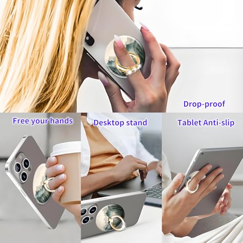 Magnetic Phone Ring Holder Compatible with MagSafe, Cute Phone Grip Stand with 360° Rotation Gold Glitter Finger Ring Kickstand Accessories for Most Phones Green Cute Mountain