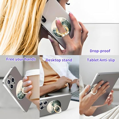 Magnetic Phone Ring Holder Compatible with MagSafe, Cute Phone Grip Stand with 360° Rotation Gold Glitter Finger Ring Kickstand Accessories for Most Phones Green Cute Mountain