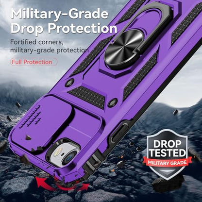 SunStory Compatible with iPhone SE 2022/2020/3rd/2rd / 6/7/8 Case with HD Screen Protector & Slide Camera Cover & Kickstand, [Military-Grade] Phone Case for iPhone SE 2020/2022/6/7/8 (Purple) - color: Purple