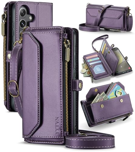 for Samsung Galaxy S23 FE Wallet Case with Card Holder, Purple | RFID Blocking Slots, Crossbody Lanyard, Wrist Strap, Zipper Pocket Purse Handbag, Magnetic Closure - color: Purple, size: Galxay S23 FE