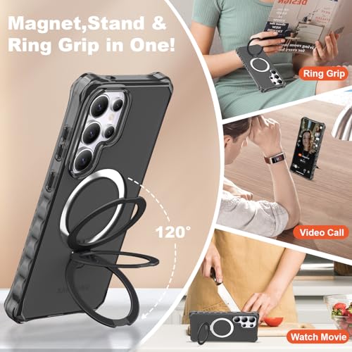 Compatible with Samsung Galaxy S25 Ultra Case 6.9'' Cute Wavy Frame with Magnetic Stand [Compatible with Mag-Safe] Military-Grade Translucent Phone Case for Women Girl, Black - color: Black, size: Samsung Galaxy S25 Ultra