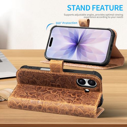 Genuine Leather Wallet Case for iPhone 17, Brown | 2-in-1 Magnetic Detachable, Flip Folio Cover, Card Slots, RFID Blocking, Shockproof Protection - color: Brown, size: 17 6.3‘’