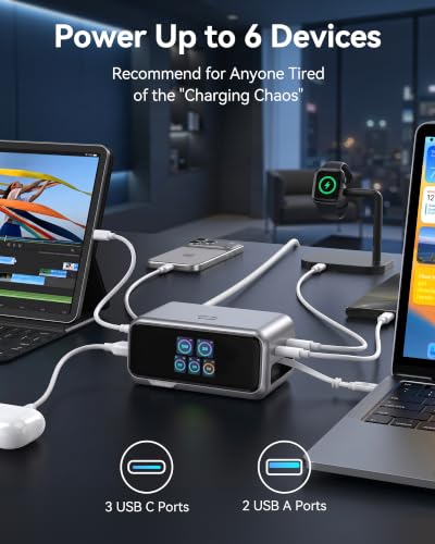 MOKiN 200W Charging Station with Retractable Cord, 6-Port Desktop Charger