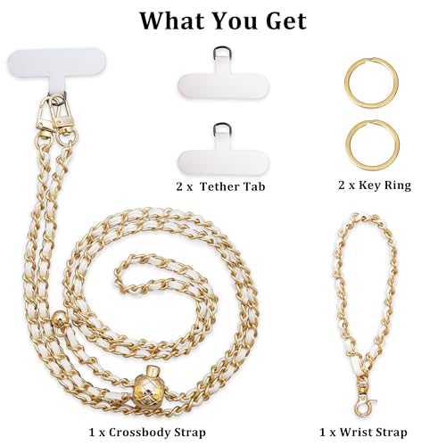 Phone Chain Crossbody,Adjustable Anti-Theft Cell Phone Lanyard Crossbody - color: Gold&white