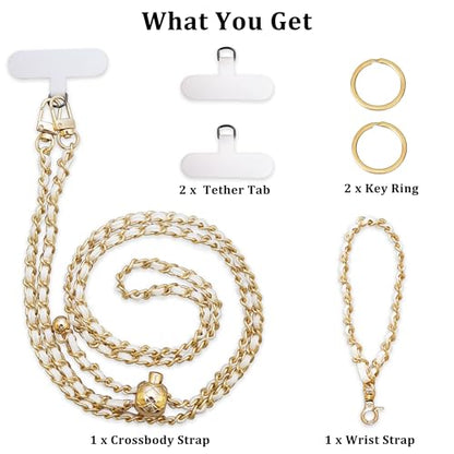 Phone Chain Crossbody,Adjustable Anti-Theft Cell Phone Lanyard Crossbody - color: Gold&white