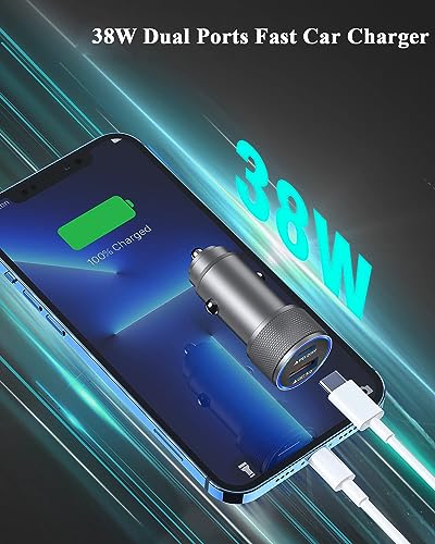 iPhone Car Charger,【2Pack】38W Dual Port USB C+QC3.0 [Apple MFi Certified] Fast Charging Cigarette Lighter iPhone Charger Car Adapter with【2 Pack】Lightning Cable for iPhone 14 13 Pro Max 12 11 X - Grey - color: Grey