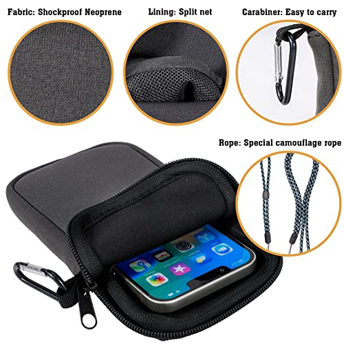Pwsap Phone Sock, Universal Shock & Impact Resistant Neoprene Pouch with Carabiner and Lanyard Strap Sleeve Case for Hiking & Travelling Phone Bag Fits Phones up to 7 Inches, Gray, M - color: Gray, size: M