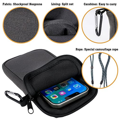 Pwsap Phone Sock, Universal Shock & Impact Resistant Neoprene Pouch with Carabiner and Lanyard Strap Sleeve Case for Hiking & Travelling Phone Bag Fits Phones up to 7 Inches, Gray, M - color: Gray, size: M