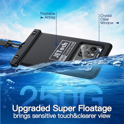 JETech IPX8 Waterproof Phone Pouch, Floating Dry Bag, Black, 2-Pack | Touchscreen Compatible, Fits up to 7", for iPhone 17e/17/16/15/14 Series, for Galaxy S26/S25 Ultra, for Pixel 10 Series