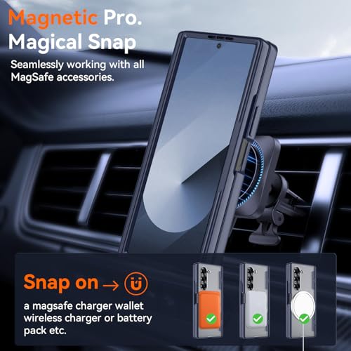 Upgraded 360° Spin Magnetic Invisible Ring Stand for Samsung Galaxy Z Fold 6 Case,[Compatible with MagSafe][S Pen Holder][Hinge Protection][Screen Protector],Shockproof Full Body Phone Cover (Blue) - color: Blue