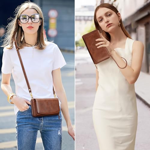 Peacocktion Womens Crossbody Wristlet Wallets with Cell Phone Pocket RFID Vegan Leather Cross Body Purses Travel - color: 03-chocolate Brown