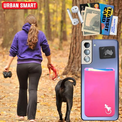 Phone Wallet - Adhesive Card Holder - Cell Phone Pouch - Stick on Lycra Pocket by Gecko - Carry Credit Cards and Cash - color: PINK WHITE