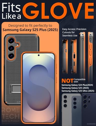 Designed for Samsung Galaxy S25 Plus Case with Belt Clip Holster | Rugged Cover with Strong Magnet & Kickstand Heavy Duty Combo - Black & Orange - color: Black & Orange