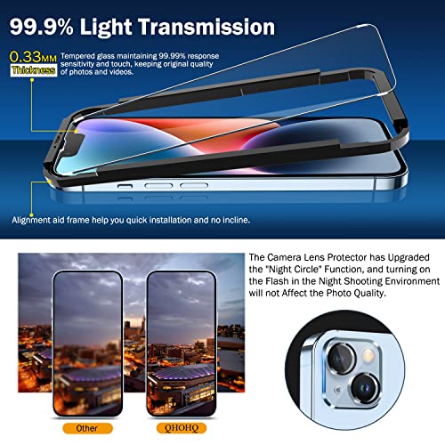QHOHQ 3 Pack Screen Protector for iPhone 14 / iPhone 13 [6.1 Inch] with 3 Pack Tempered Glass Camera Lens Protector, Ultra HD, 9H Hardness,Case Friendly - size: iPhone 13 6.1 Inch / iPhone 14 6.1 Inch