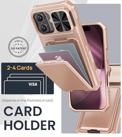 SSLOTSCASE for iPhone 17 Case with Kickstand & Card Holder, Rose Gold - color: Gold, size: Iphone 17