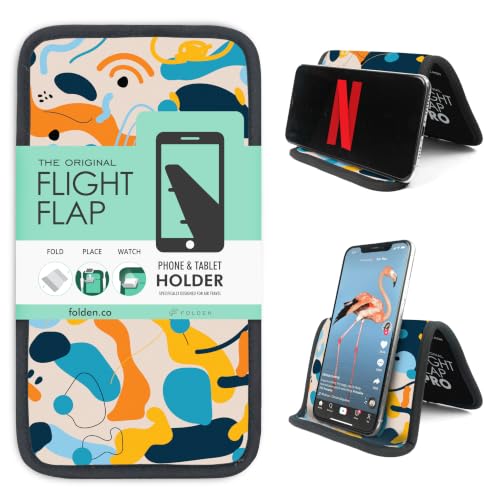 Flight Flap Airplane Phone Holder - Foldable Phone Stand for Plane Travel - color: Boho Blue, size: Large