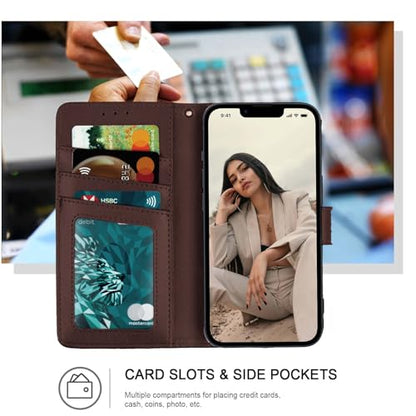 Wallet Case for iPhone 12 and iPhone 12 Pro,[RFID Blocking] 3 Card Holder Stand with Credit Card Slot PU Leather Magnetic Protective Flip Cover for iPhone 12/12 Pro(Dark Brown) - color: Dark Brown