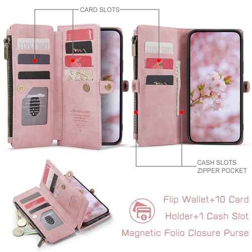 Defencase for Samsung Galaxy S25+/Plus Wallet Case with Card Holder, Pink | with RFID Blocking Zipper Pocket, Durable PU Leather, Wrist Strap, S25 Plus Flip Phone Cases Cover with Stand for Women Men - color: Airy Rose Pink