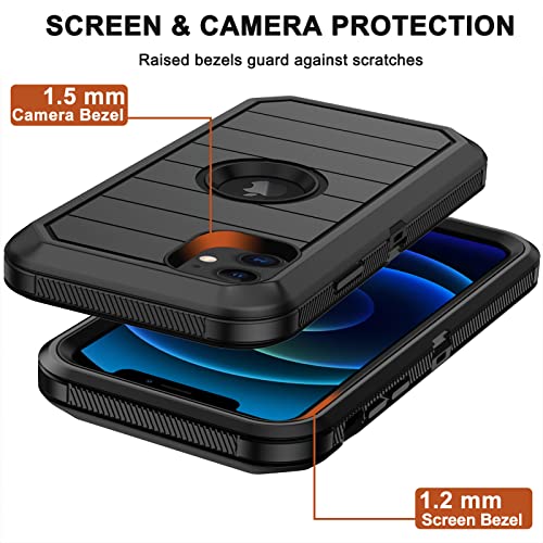for iPhone 12 Case, iPhone 12 Pro Case with Belt Clip Holster, 2X Screen Protector, Heavy Duty Military Grade Full Body Shockproof Rugged Protective Cover for iPhone 12/12 Pro (Black B) - color: Black B