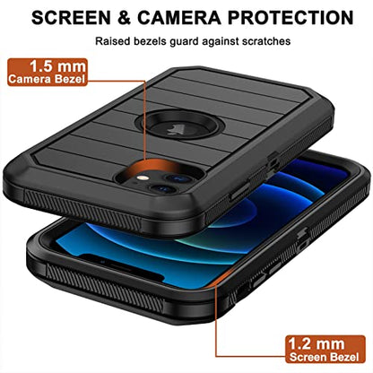 for iPhone 12 Case, iPhone 12 Pro Case with Belt Clip Holster, 2X Screen Protector, Heavy Duty Military Grade Full Body Shockproof Rugged Protective Cover for iPhone 12/12 Pro (Black B) - color: Black B