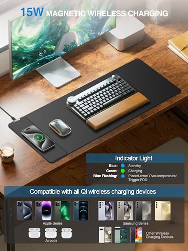 TopMade Wireless Charging Mouse Pad, 31.5"x11.81" XXL Large Desk Mat, Black - color: Classic-31.5"x11.8"