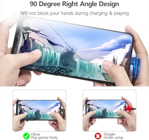 aceyoon Right Angle USB to USB C Cable 4 Pack(1/1.6/3/6.6ft), 2.4A Fast Charging 90 Degree Nylon Braided USB to USBC Charger Cord for iPhone 17/16, Samsung Galaxy S25/S24/S23, Google Pixel, Sony