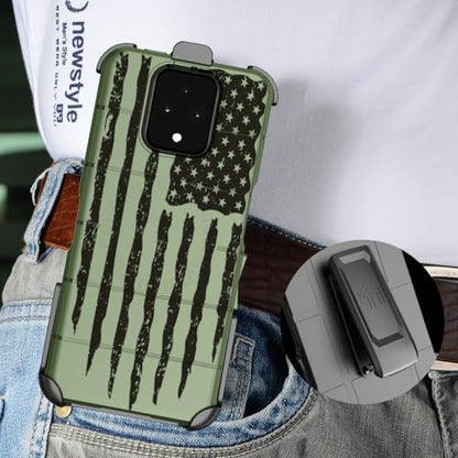 Case and Holster Combo for Sonim XP Pro 5G - Army Green Rugged USA Flag | Compatible with MagSafe, Magnetic, Rugged Cover, Enhanced Grip, with Belt Clip Holder, Ratchet Rotation - color: USA Flag